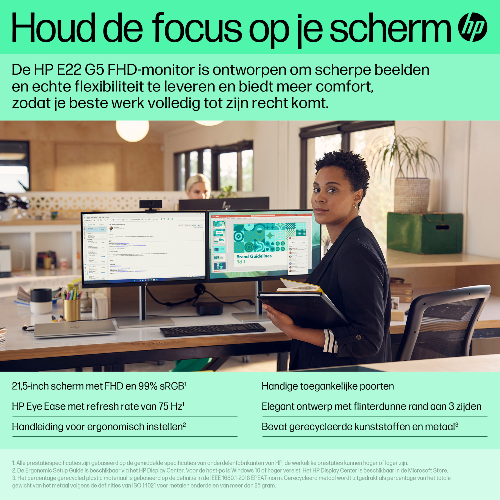 E22 G5 FHD - 22 inch - Full HD IPS LED Monitor - 1920x1080 - Pivot / HAS - Afbeelding 2