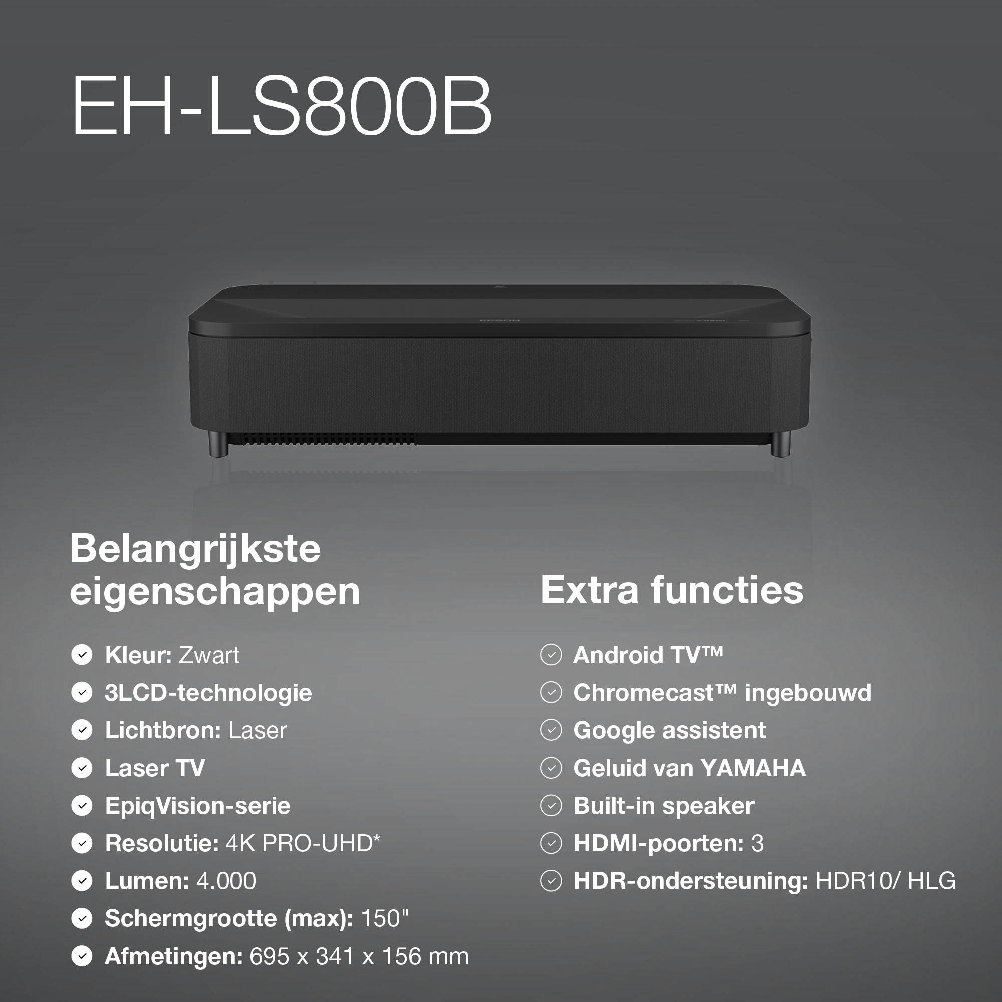 Epson EH-LS800B 4K PRO-UHD smart laserprojector, 4000 lumen, scherm van maximaal 150 inch - Afbeelding 7
