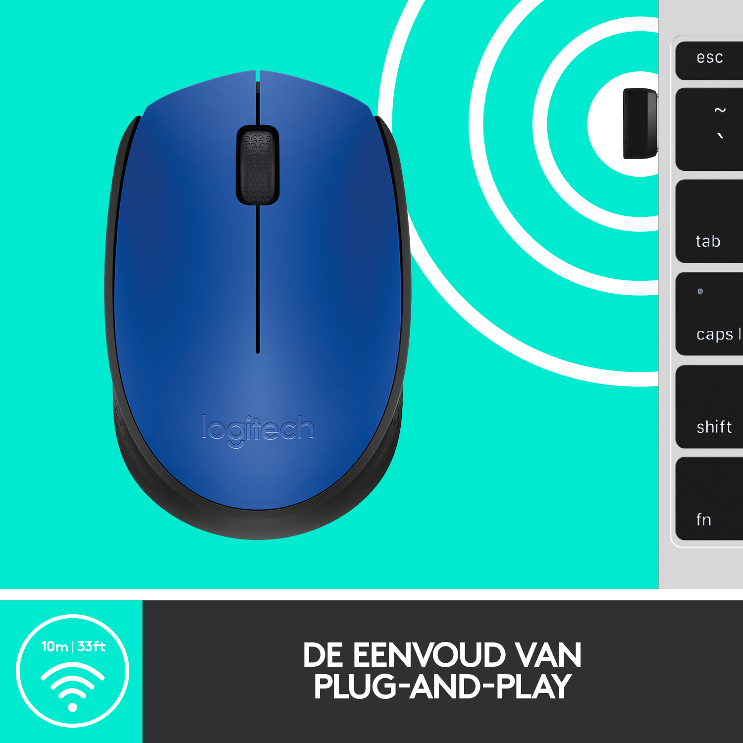 Logitech M171 Blue-K muis Kantoor Ambidextrous RF Draadloos Optisch 1000 DPI - Afbeelding 4
