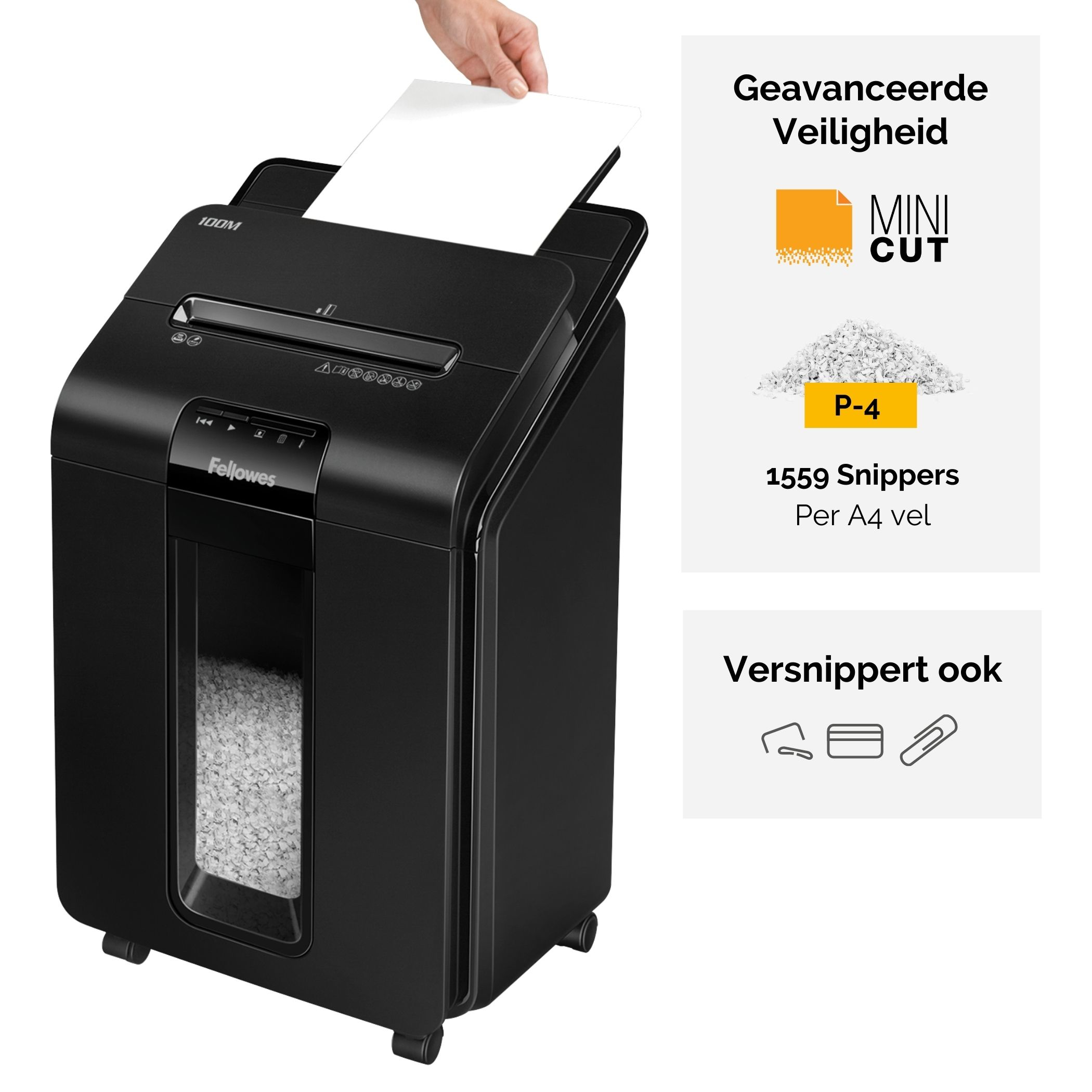Fellowes AutoMax 100M papiervernietiger Deeltjesversnippering 22 cm Zwart - Afbeelding 2