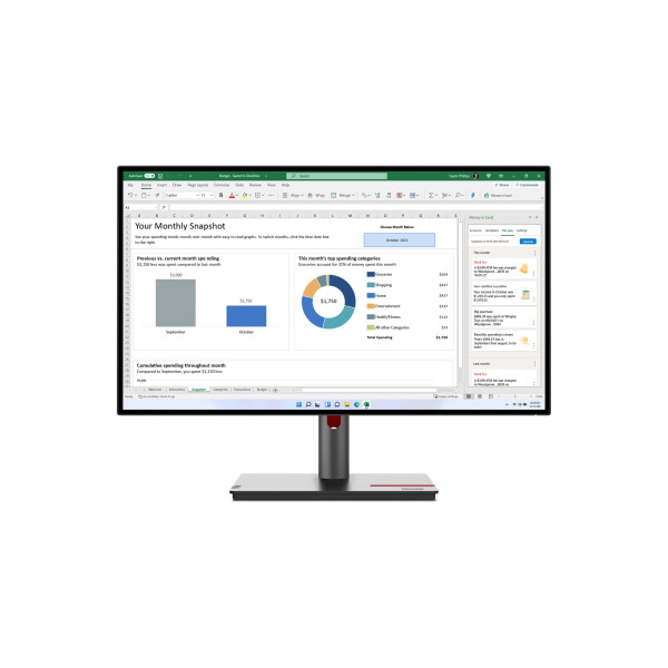 ThinkVision P27h-30 - 27 inch - Quad HD IPS LED Monitor - 2560x1440 - Pivot / HAS / RJ45 / USB-C