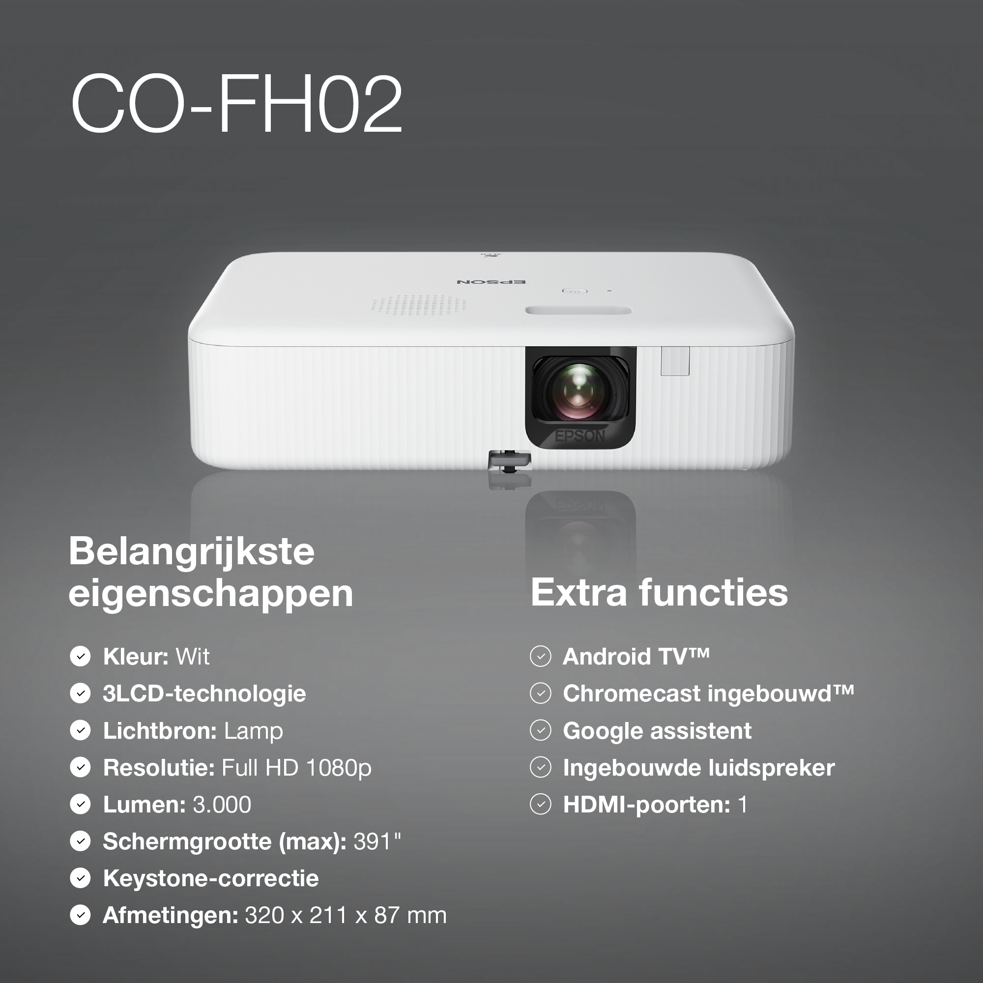 Epson CO-FH02 Smart Full HD-projector, 3000 lumen, scherm van maximaal 391 inch - Afbeelding 6