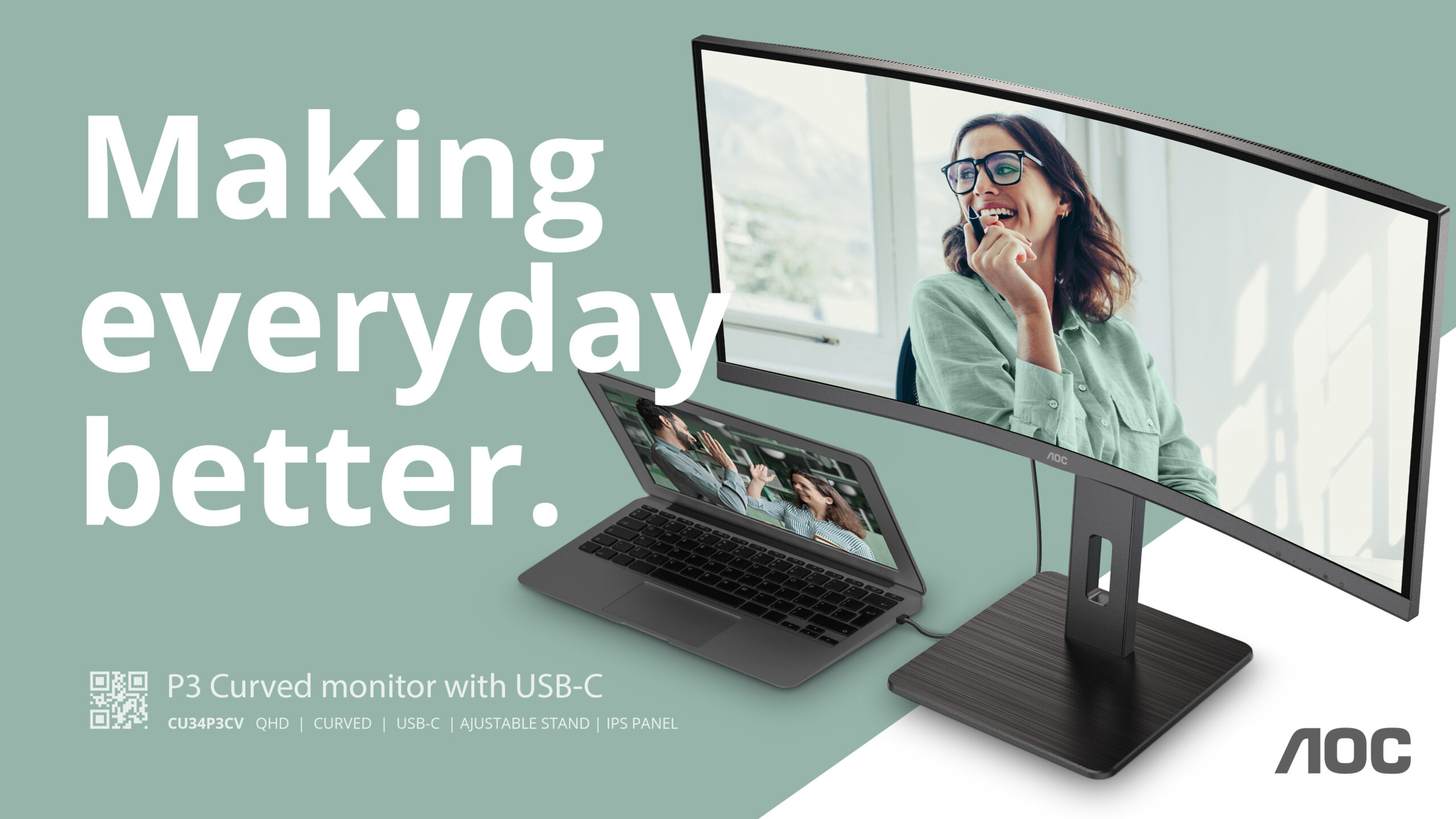 AOC CU34P3CV computer monitor 86,4 cm (34") 3440 x 1440 Pixels UltraWide Quad HD LED Zwart - Afbeelding 14