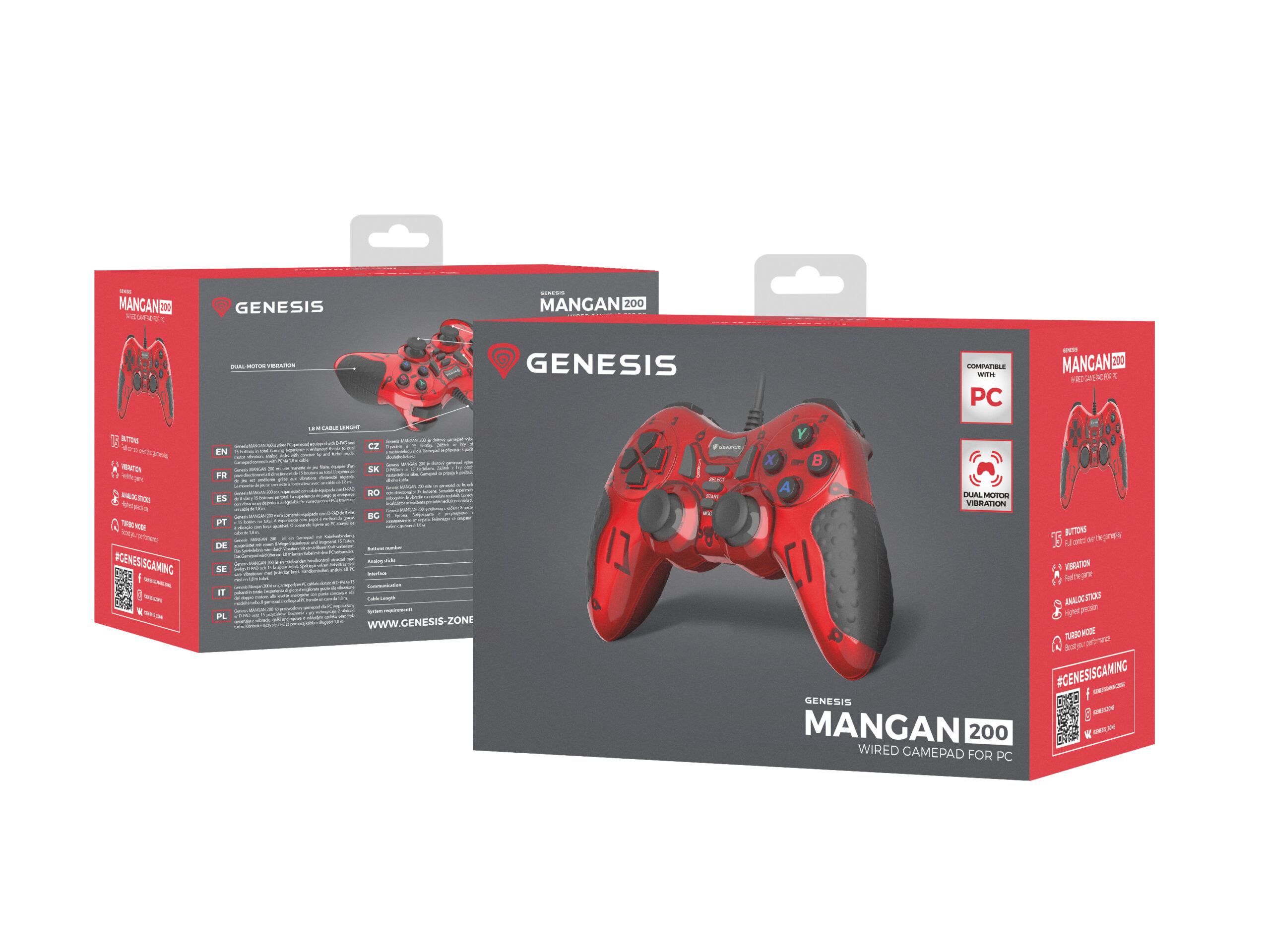GENESIS MANGAN 200 Rood USB 2.0 Gamepad Analoog/digitaal PC - Afbeelding 6