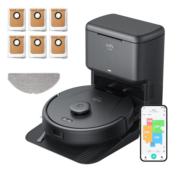 Eufy Clean L60 Hybrid SES + 60-Tage-Staubbeutel robotstofzuiger 0,29 l Zakloos Zwart