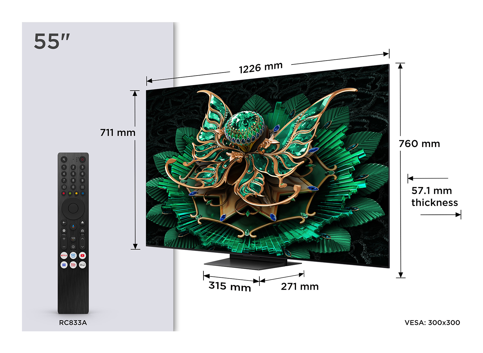 TCL 55C7K tv 139,7 cm (55") 4K Ultra HD Smart TV Wifi Metallic 2600 cd/m²