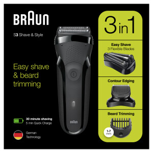 Braun Series 3 Shave&Style 300BT Elektrisch Scheerapparaat, Scheermes Voor Mannen, Zwart