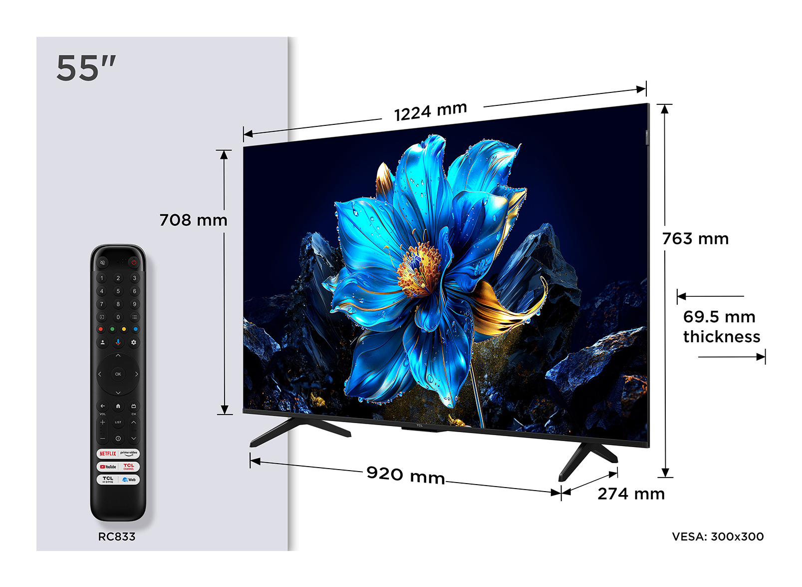 TCL P7K 55P7K tv 139,7 cm (55") 4K Ultra HD Smart TV Wifi Metallic 450 cd/m²